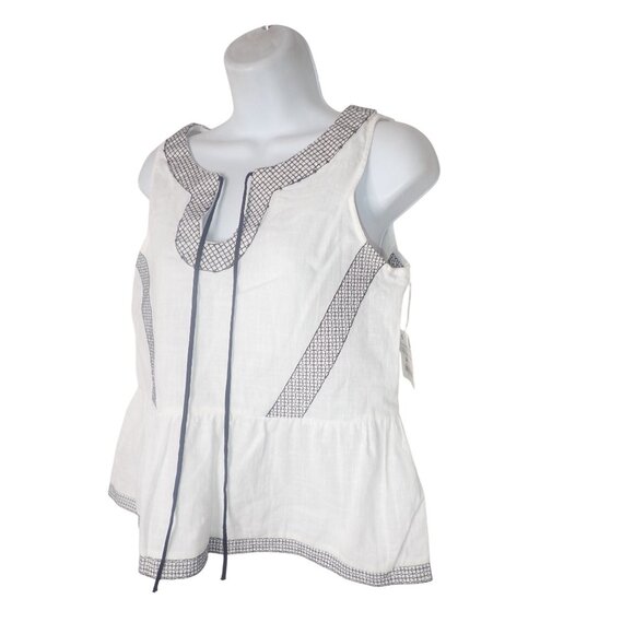 Zara Women’s Cotton White Tie Neck Linen Peplum Blouse Sleeveless Top XS New - Picture 3 of 6